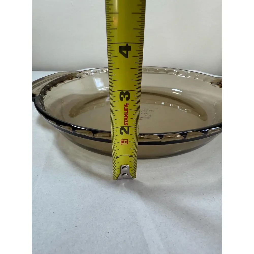 Vintage Anchor Hocking Deep Pie Plate 9 Inch, Smoke Amber Glass Ovenware Dish